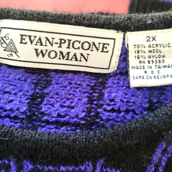 Vintage Evan Picone Pullover Sweater •Black and Purple Checkboard • Sz 2X - Picture 4 of 4